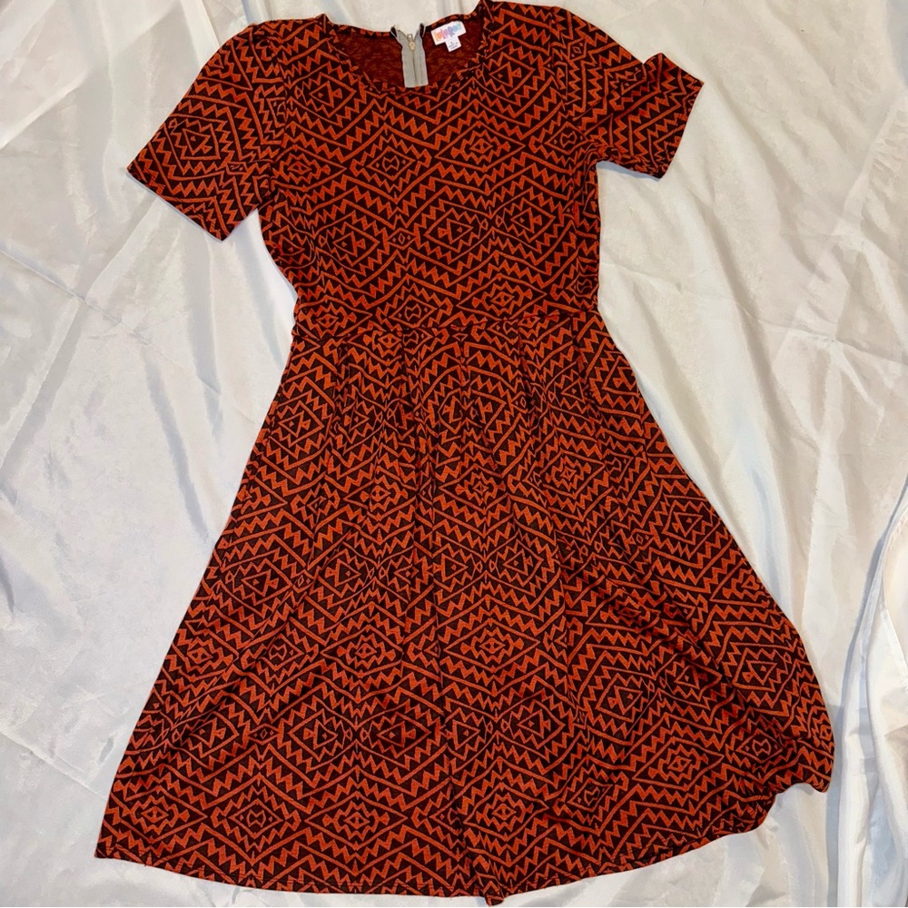 Retro Women’s BOHO Aztec Geometric Chic Dress Black Orange Fall Autumn - Picture 5 of 11
